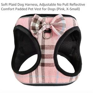 Pink Plaid Dog Harness with Bow